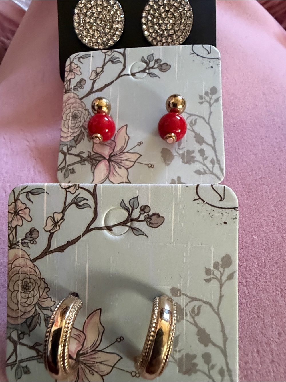 3 Pair Earrings Gold Tone Stud Earrings, all Under 1”, (J0236)